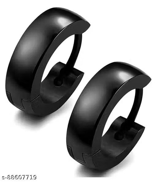 Raur Black Hoop Bali Studs for Mens/Boys/Girls/Womens/Unisex Stainless Steel Stud Earring (1 Pair)