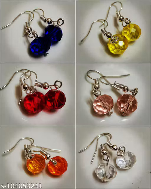 6 Fashionable 10mm Crystal beads drop earring combo pack